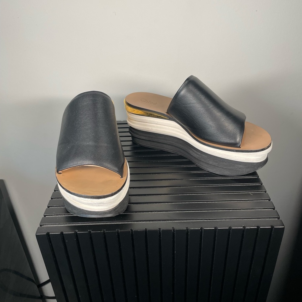 Chloé Leather Platform Slide Sandals Size 39.5 (US 9)